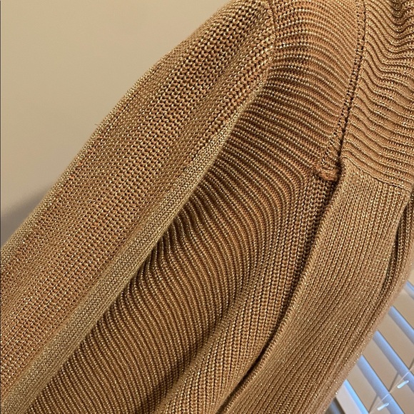 Kenneth Cole New York Open Front Cardigan Size L Gold Metallic Waterfall Shimmer - Picture 11 of 12